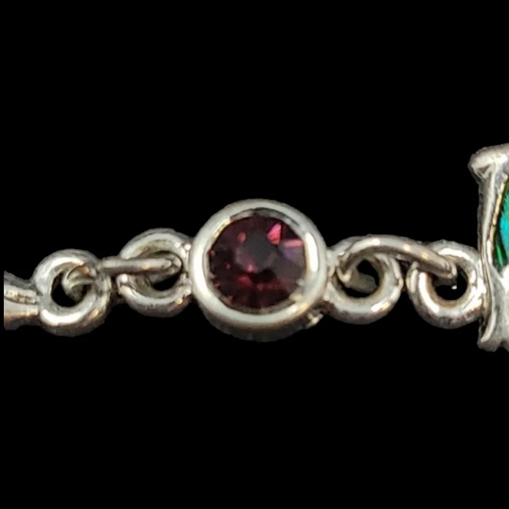 MULTI COLORED IRIDESCENT ENAMEL DOLPHIN LINK SILVER TONE BRACELET